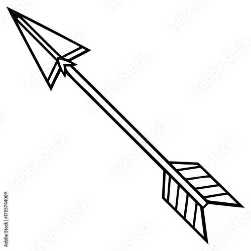 Handdrawn arrow with feathers in simple line art style