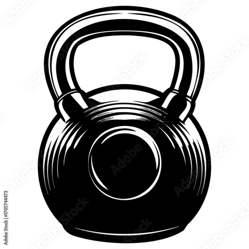 Black kettlebell illustration with detailed shading and realistic design
