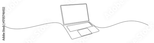 Laptop One Line Drawing on a Wave
