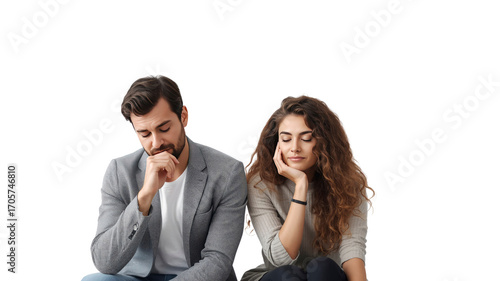 Thoughtful Young Couple Sitting Together, Showing Pensiveness and Contemplation