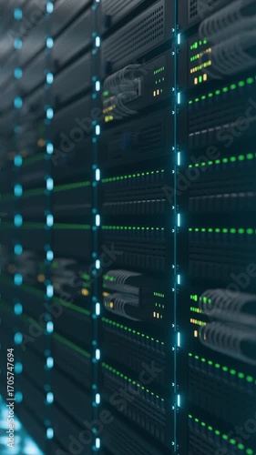 Server Room Showcasing Sas Cables, Rj45 Connectors, and Multiple Racks for Big Data Processing