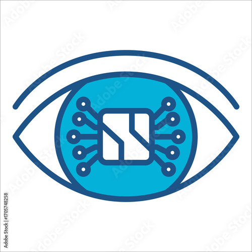 Vision Icon In Blue Monochrome Flat Design, Vector Illustration.