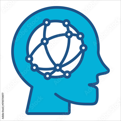 Artificial Intelligence Icon In Blue Monochrome Flat Design, Vector Illustration.