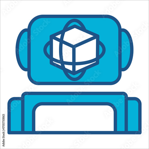 Robot Icon In Blue Monochrome Flat Design, Vector Illustration.
