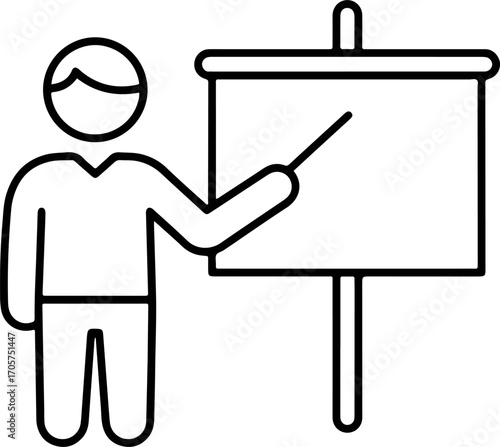 Simple Outline Illustration Teacher Presenting at Whiteboard Education Icon