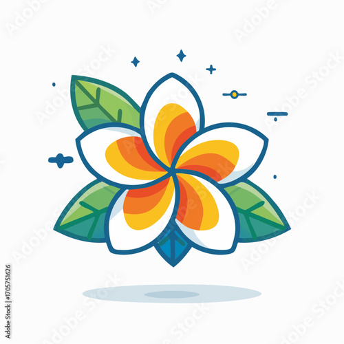 White And Orange Plumeria Flower With Green Leaves Digital Art