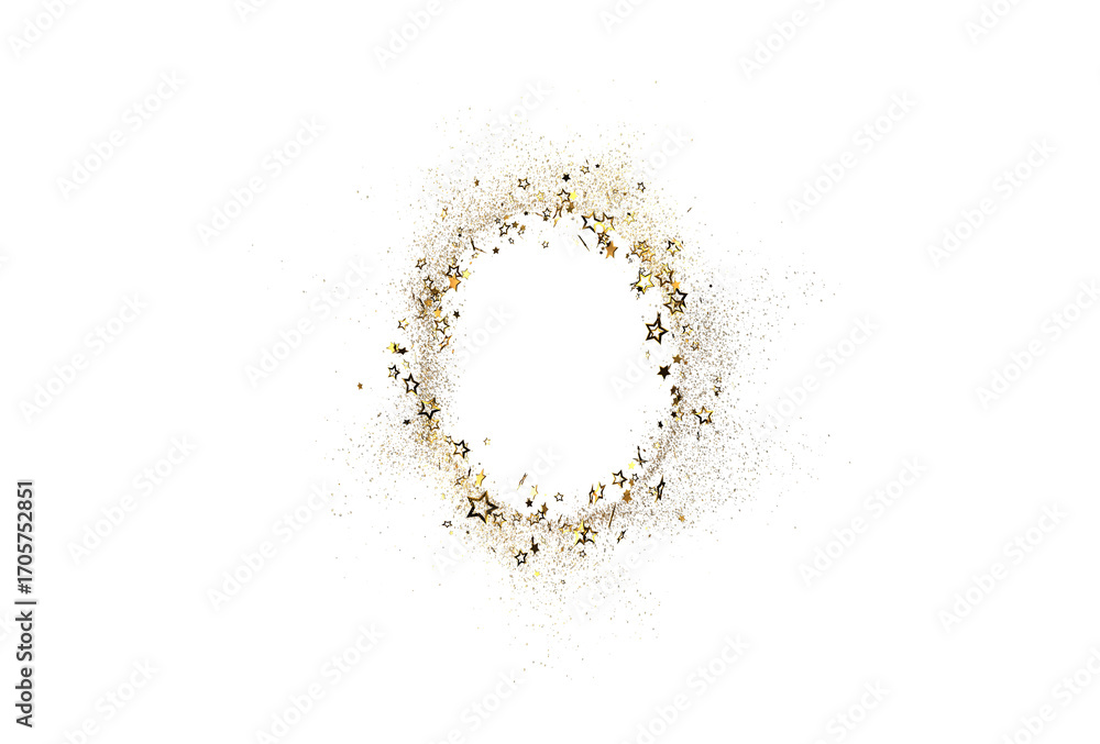 Obraz premium Sparkling gold stars and glitter create a beautiful oval frame, perfect for holidays, celebrations, or elegant designs. Add your text or image!