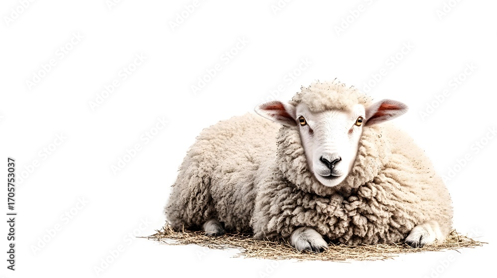 Fototapeta premium Fluffy sheep on pristine white background