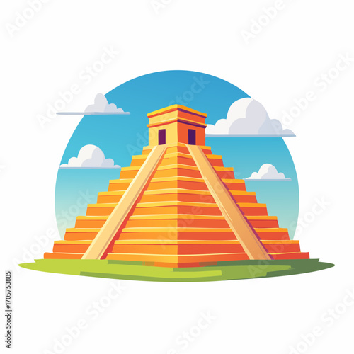 Ancient Mayan Pyramid Under Blue Sky With White Clouds