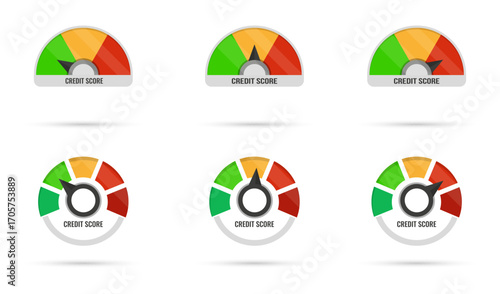 Credit score indicator collection. Set of gauge meter for credit score