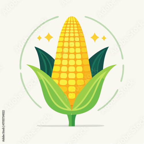 Ripe Corn on the Cob With Green Leaves and Sparkle