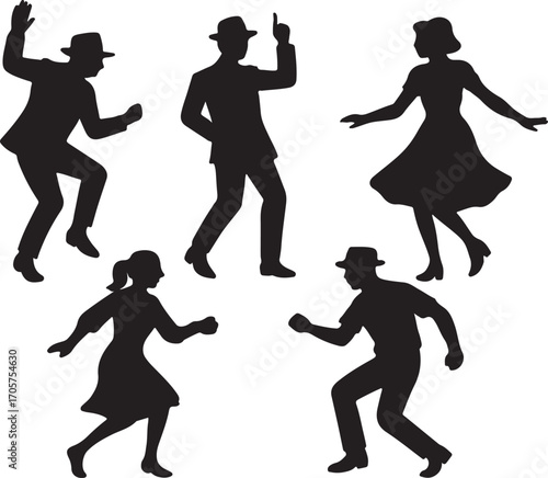 Vintage Dancer Silhouettes Set Vector Illustration