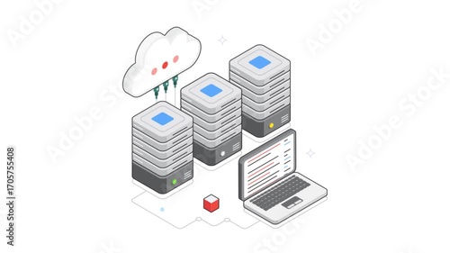 Data Sync Between Cloud isometric animation MP4 file