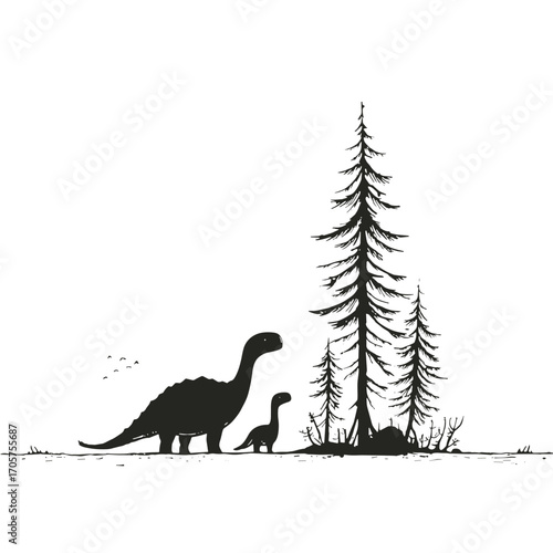 Iguanodon. Iguanodon simple black and white line art vector logo