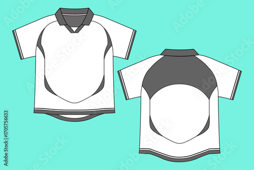 Men's Activewear Football Soccer Jersey Fashion Flat Sketch Technical CAD Vector Template.