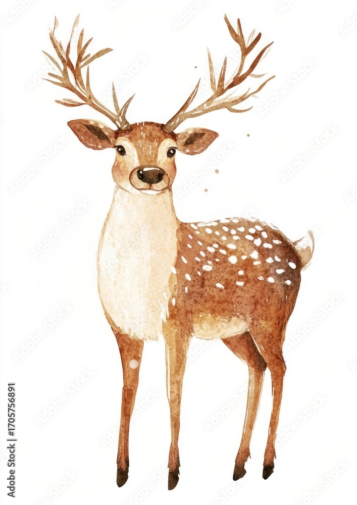 Fototapeta premium Christmas reindeer illustration watercolor wildlife.