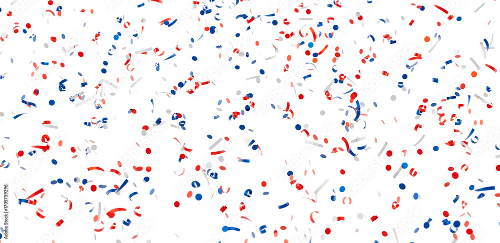 Fototapeta premium Festive confetti background with red, white, and blue. Perfect for celebrations and holidays.