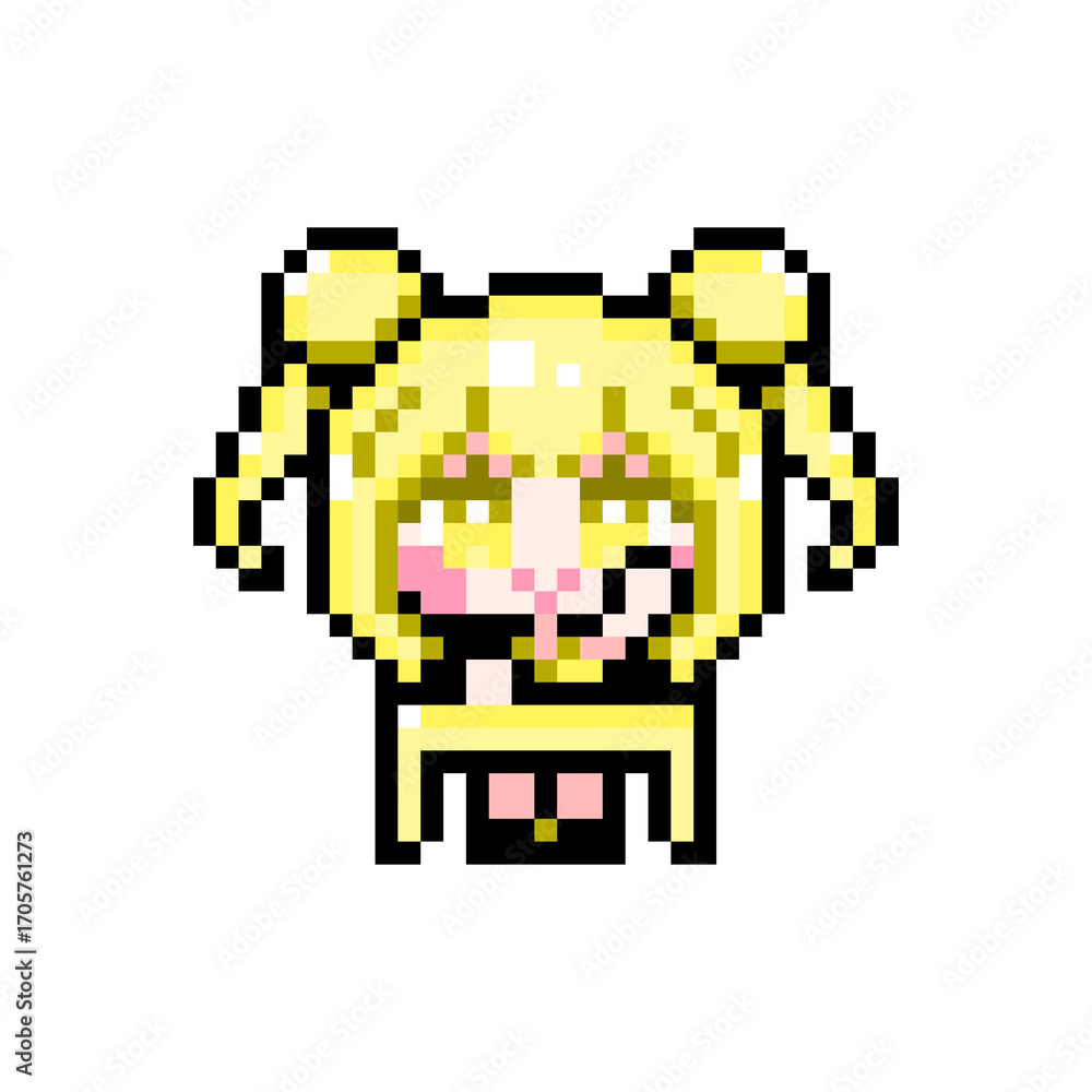 Fototapeta premium Pixel art girl 04 Sitting at the desks and raising hands (3)