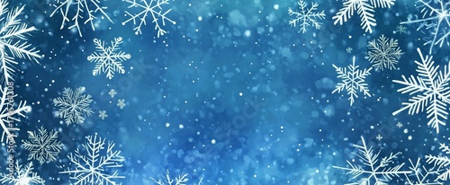 Snowflakes Fall Gently on a Blue Winter Background Capturing the Essence of t...