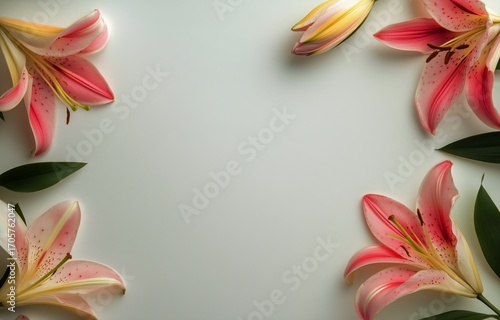 Pink Lilies Arranged Elegantly on a Neutral Background for Artistic Floral Decor