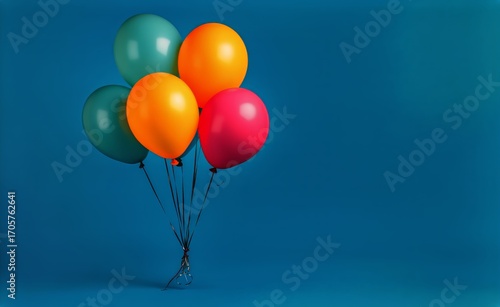 Colorful Balloons in Vibrant Shades Floating Against a Blue Background