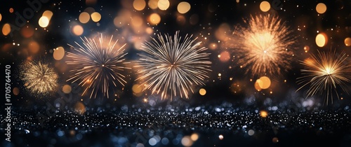 Colorful Fireworks Illuminate the Night Sky During a Celebration Event in the...