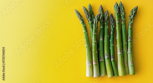 Fresh Asparagus Arranged on a Vibrant Yellow Background Ready for a Healthy M...