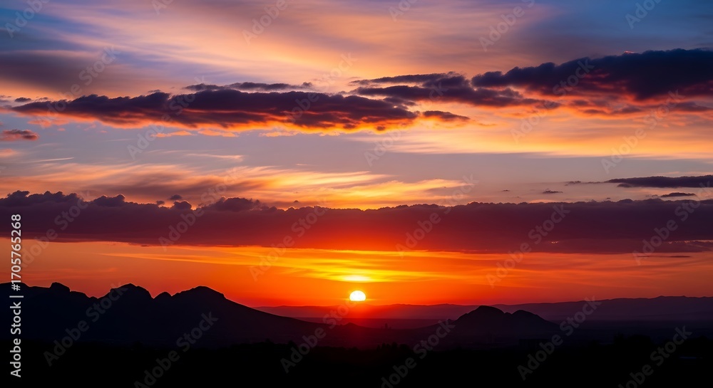 Fototapeta premium Majestic Sunset Over Silhouetted Mountains.