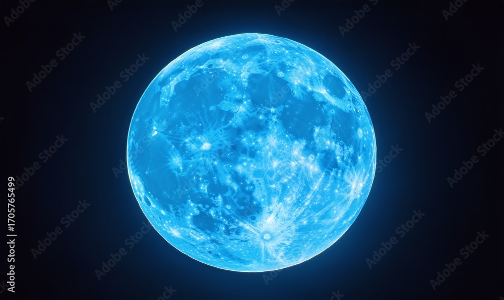 Obraz premium Bright Blue Moon Glows in the Night Sky Over a Serene Landscape During Nighttime Hours