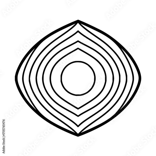 Black and white concentric shapes with a central circle and diamond outline forming a design pattern