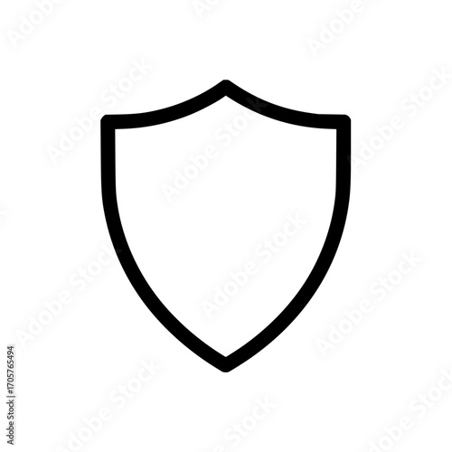 A simple black outline of a shield with a rounded top and pointed bottom on a white background design