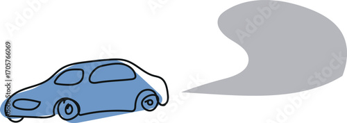 Sketch of abstract car with exhaust gases coming out of the pipe. Air pollution illustration