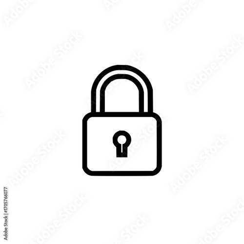 Illustration of a simple black and white padlock with a keyhole centered on a white background design
