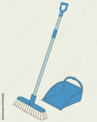 Essential cleaning tools a blue broom and dustpan ready for tidying up any space with ease and efficiency