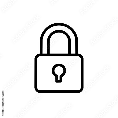 Illustration of a simple black outline padlock with a keyhole on a white background security concept