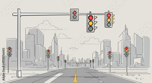 Cityscape with Traffic Lights Navigating the Urban Landscape