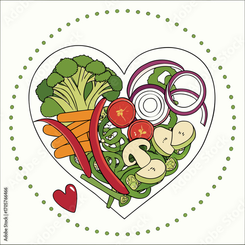 Healthy heart vegetables salad recipe for diet and nutrition with broccoli carrots and tomatoes recipe idea