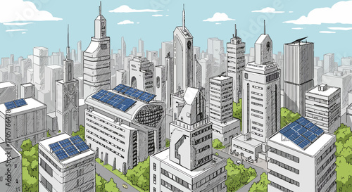 Cityscape with Solar Panels Sustainable Urban Energy