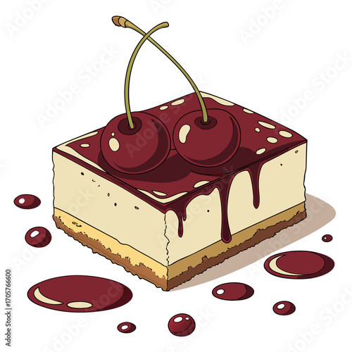 Delicious cherry cheesecake illustration dessert sweet treat bakery cafe food photography recipe image asset