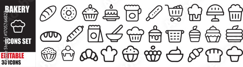 Bakery and Baking Icons Set: Editable 30 Pastry, Dessert, and Food Vector Icons for Web, UI, and Mobile Apps