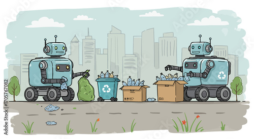 Robots Cleaning City AI-Powered Waste Management