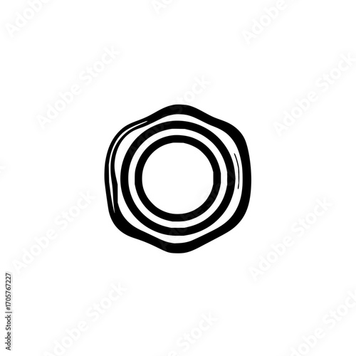 Abstract black and white concentric circles with irregular outer shape illustration in simple style art