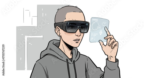 Person Interacting with Futuristic Augmented Reality Interface