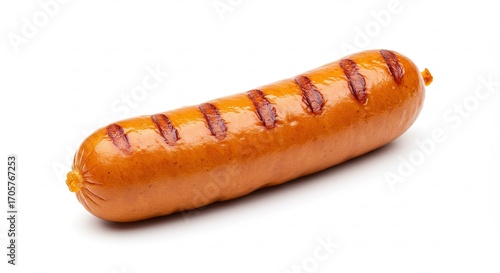 Grilled Sausage Single Brown on White Background Close-up