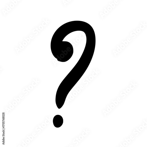Hand Drawn Black Question Mark Symbol on White Background