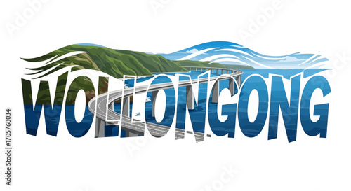 Wollongong Sea Cliff Bridge Text Illustration