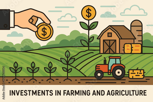 Agriculture Investment Concept – Farming, Economy Growth and Agribusiness Illustration_simple_compose