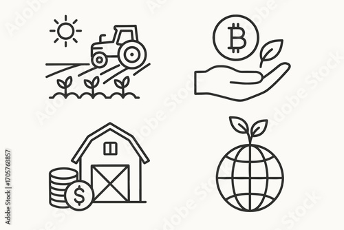 Farming Investment Icons – Agriculture, Finance and Crypto Growth_simple_compose