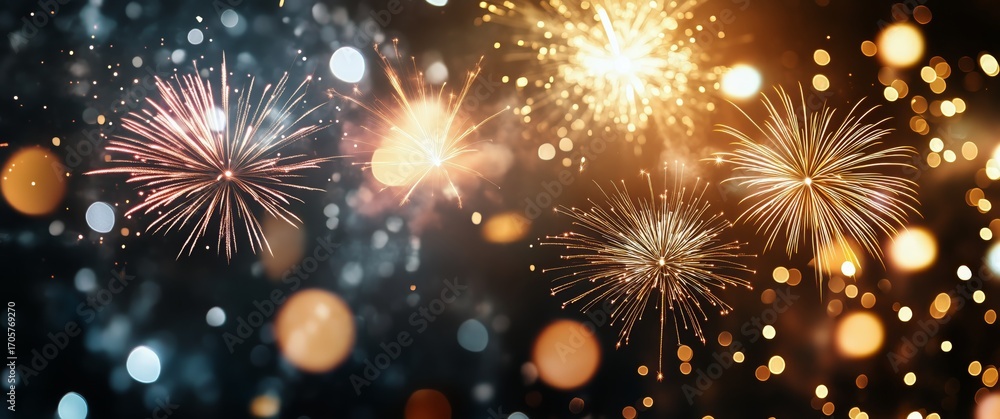 Fototapeta premium Colorful Fireworks Illuminate the Night Sky During a Celebration Event in the City