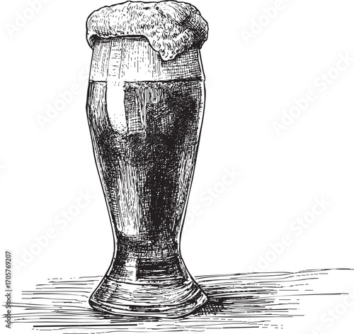 Beer glass illustration on a white background. This vector illustration can be used in any size you like for advertising, logos, and other work.